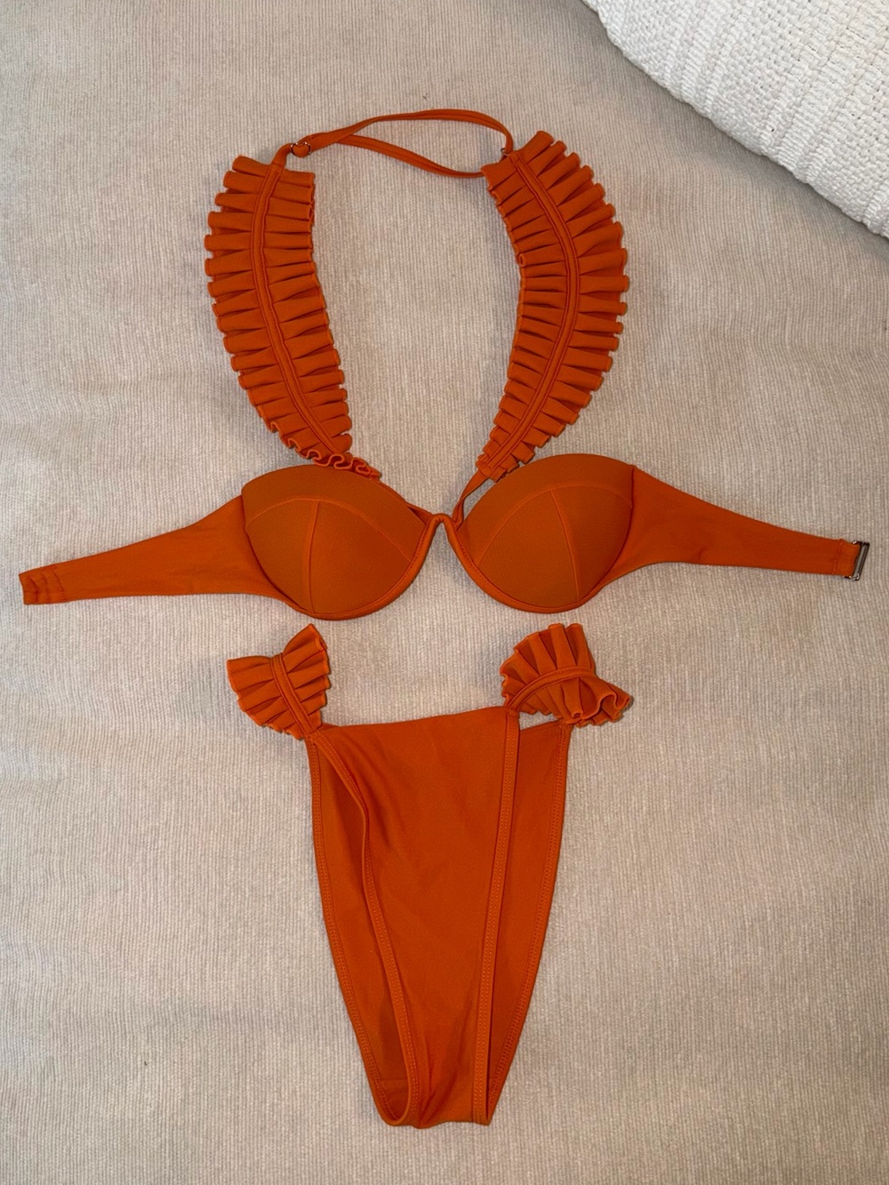 Andrea Iyamah Mulan Orange Bikini SET Swimsuit Rare Small Matte Ruffled - Picture 3 of 10